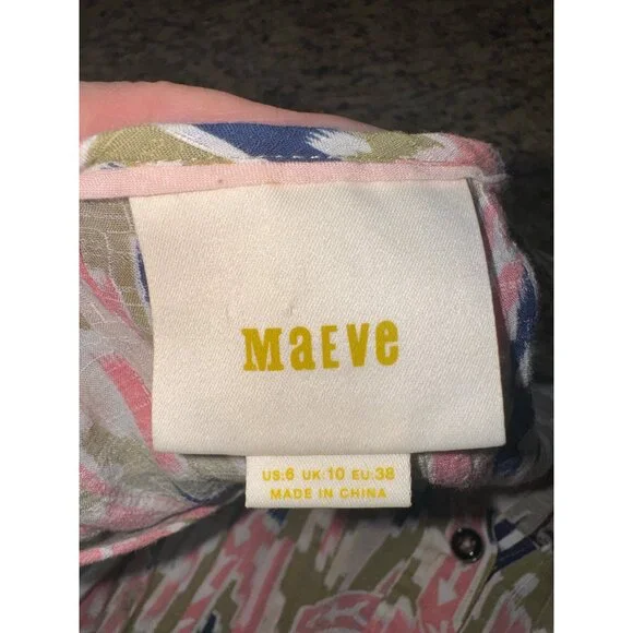 Maeve Anthropologie Floral Soana Ikat Pleated Blouse Top Sleeveless Top Sz 6 - Picture 7 of 11